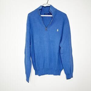 Polo Ralph Lauren Mens Jumper Sweater Knit 1/4 Zip Mock Neck Cotton Blue Size XL